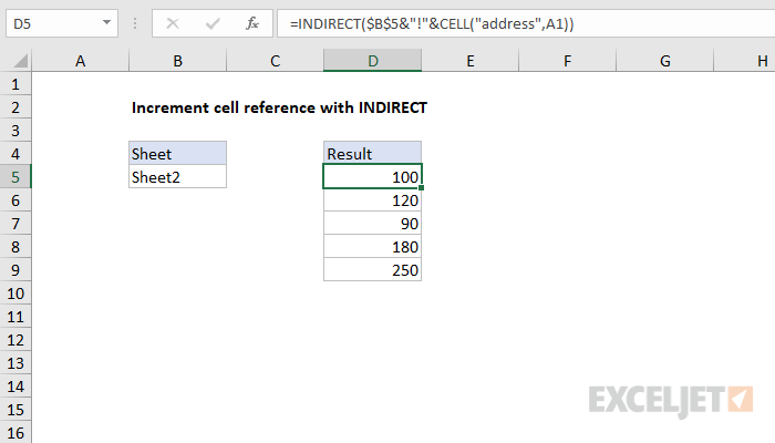 increment-cell-reference-with-indirect-excel-formula-exceljet